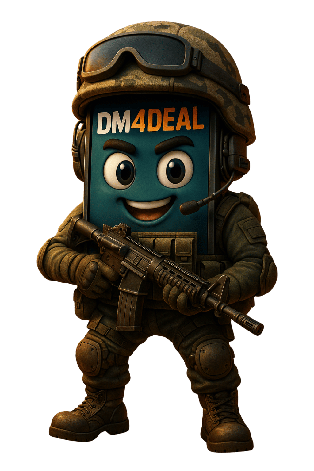 Dm4Deal mascot with tech gear
